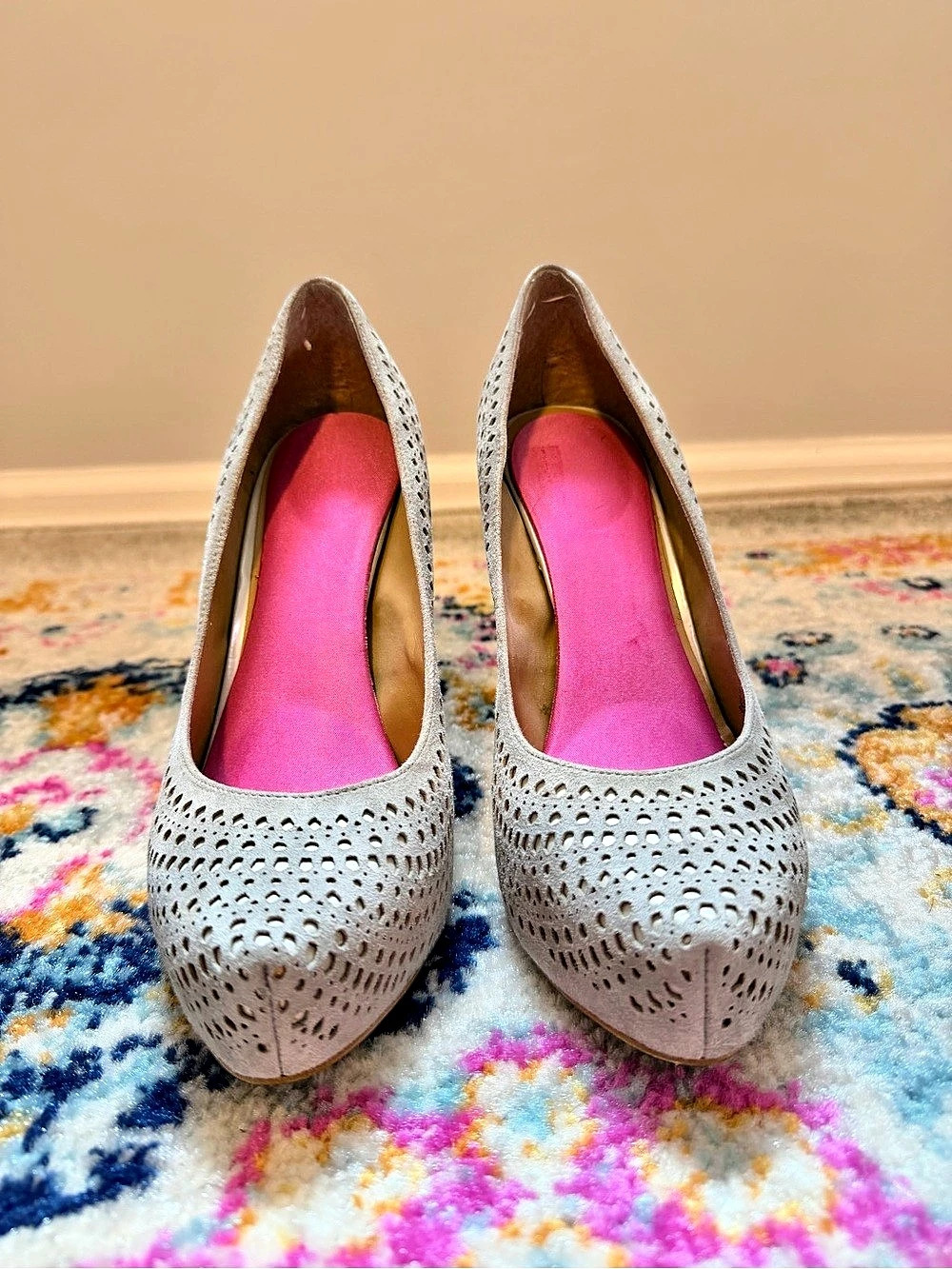 BCBG Paris Gray Perforated Platform Heels US 8.5